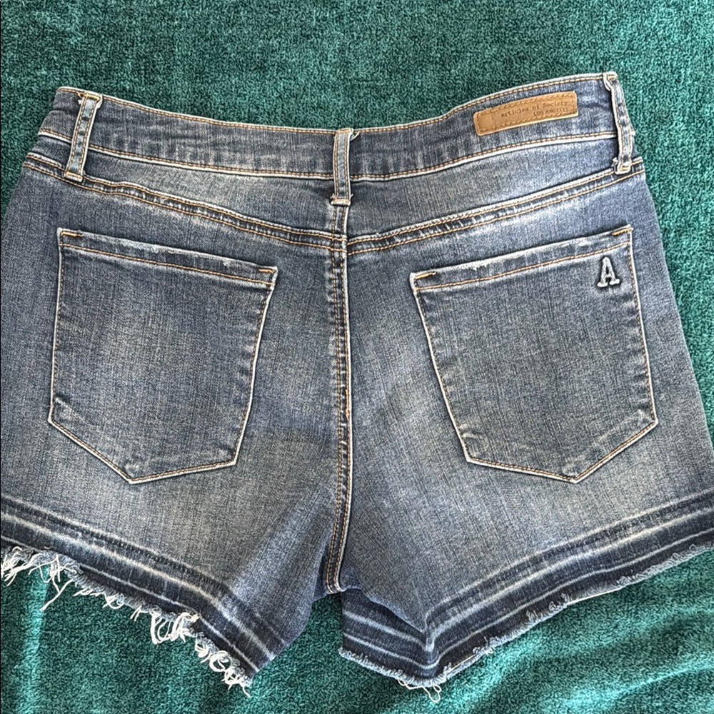 Articles Of Society Blue Jean Shorts with Distressed Hem - Picture 5 of 5